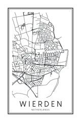 Printable downtown road map poster of the Dutch city of WIERDEN on solid white background with city name