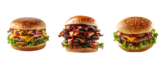 set of hamburger isolated on a transparent background, in PNG format, cheeseburger PNG