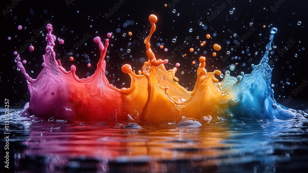 Aufkleber vibrant splashes of colorful paint create dynamic water effects.
