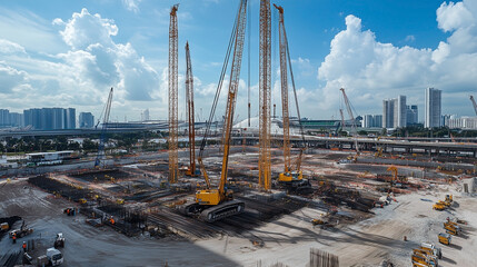 A crane is in the middle of a construction site