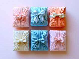 Bojagi presents, Korean traditional holiday bojagi template with a present beautifully wrapped with a pastel silky wrapping cloth, for Seollal, Chuseok