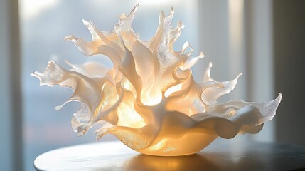 Obraz premium Illuminated white sculptural art piece resembling a flame.