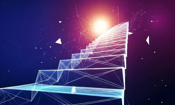 stairs space sky peak growth light low poly business ai generated video concept