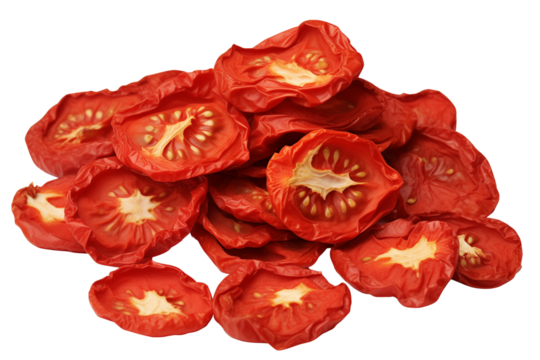  Dried tomatoes in the cursed paper, isolated on transparent background.