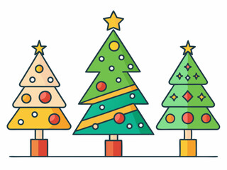 Set of Evergreen Fir Trees in Different Shapes and Sizes