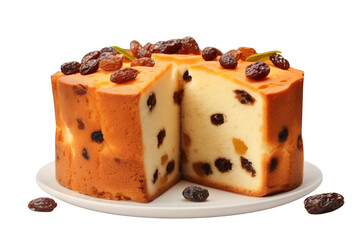 Panettone-style cake with sweet prunes, isolated on transparent background.