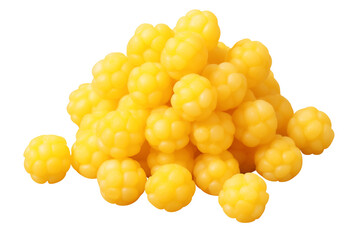 Puffed corn balls, yellow in color, isolated on transparent background.