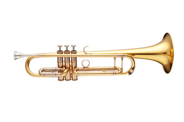 Obraz premium Realistic golden trumpet, isolated on transparent background. 