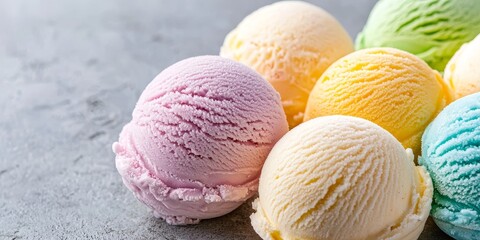 Brightly colored varieties of ice cream. 