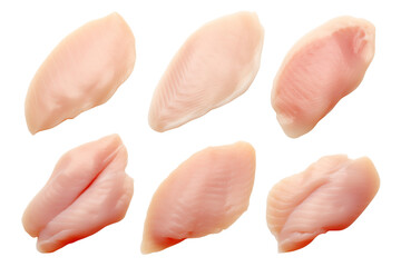 Set of raw chicken fillets, isolated on transparent background.