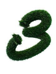 Number 3 in green grass, 3d render isolated numeral