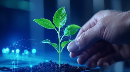 Nurturing plant growth indoor garden close-up photography high-tech environment hands-on viewpoint sustainability concept