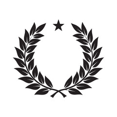 Fototapeta premium Black laurel wreath with star symbol of achievement.