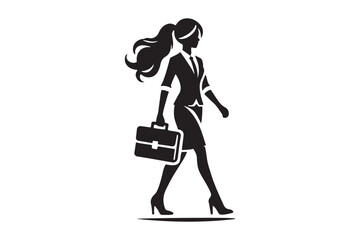 Modern Silhouette of Female Entrepreneur Holding Briefcase
