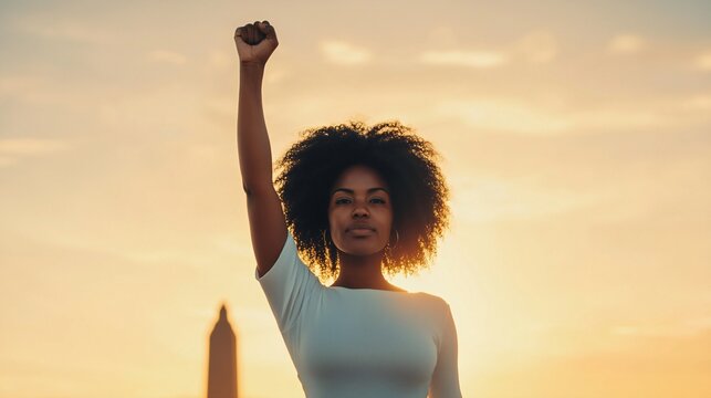 Black history month, Woman of Power Silhouette Sunset Activism Strength - Powered by Adobe