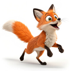Obraz premium A playful, cartoon red fox running forward with a wide grin.