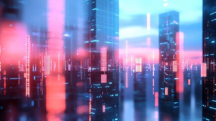 Obraz premium Futuristic urban landscape digital cityscape visual content neon environment aerial view technology concept for innovation