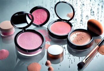 A high-resolution stock image of luxury makeup products, including lipsticks and blushes, set against a stylish background for commercial use.