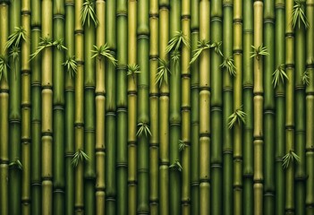 Naklejka premium Lush green bamboo wall with leaves for natural decoration and design