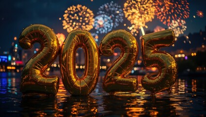 Obraz premium 2025 night festivity city fireworks