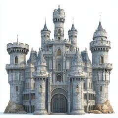 Fototapeta premium A grand castle with tall towers, stone walls, and intricate details on a white background