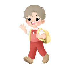 Watercolor illustration of happy kid going to school 