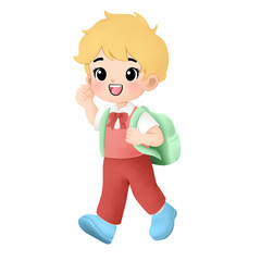 Watercolor illustration of happy kid going to school 