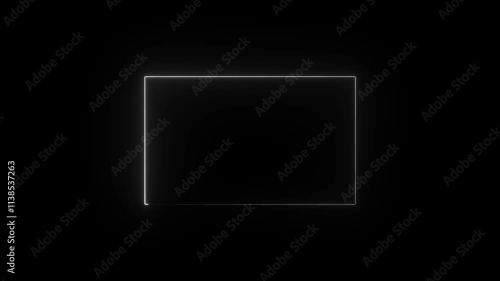 Poster looping 3d animation, abstract blue neon background with linear frame. simple geometric shape, abstr