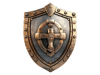 Naklejka premium Vintage Medieval Shield with Rivets and Cross Design on Background