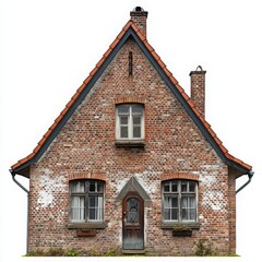 Obraz premium A traditional brick house with a triangular roof and a chimney on a white background 