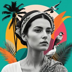 Vibrant Portrait with Tropical Elements Generative AI