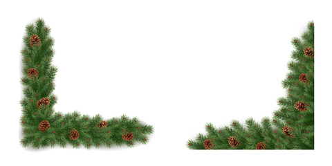 Spruce plant twigs corner garlands realistic vector icons set