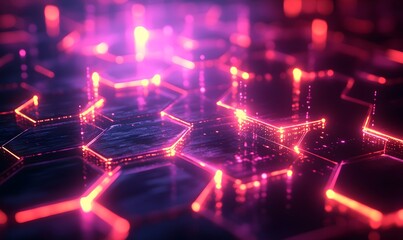 Fototapeta premium Digital Background with Floating Hexagonal Holograms and Subtle Light Trails