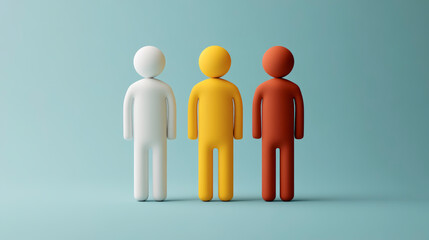 Three generations represented by professional 3D icons showcasing diversity and modernity in a sleek and artistic design with smooth textures and vivid colors