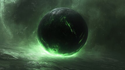 Mysterious Green Planet Emerging from Cosmic Nebula