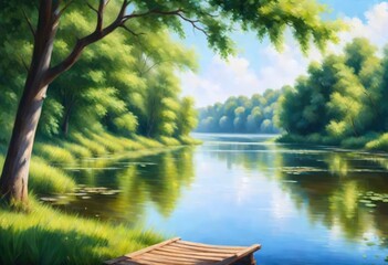 A lake of water flows along the bank, where trees shadow water bodies and look so calming, the water stream flows in forests