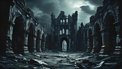 Ruins of ancient city. Fantasy art.
