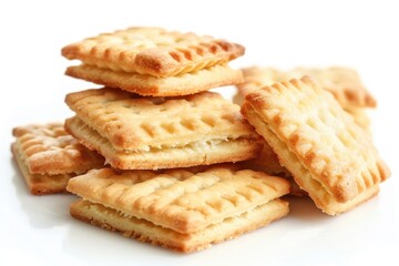 Tea Biscuits. Closeup of Butter Biscuits Stack on White Background