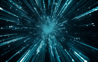 Abstract Teal Light Rays Converging at a Center Point