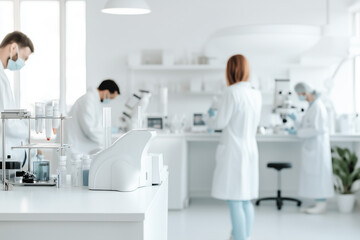 Scientists conduct research in a bright laboratory using modern equipment and maintaining safety protocols. Generative AI