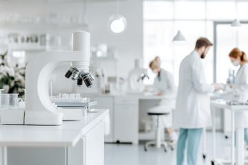 Scientists conduct research in a bright laboratory using modern equipment and maintaining safety protocols. Generative AI