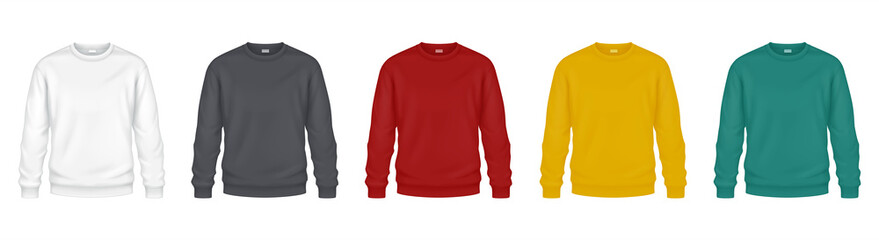 Colorful sweatshirts for autumn mockup illustrations set