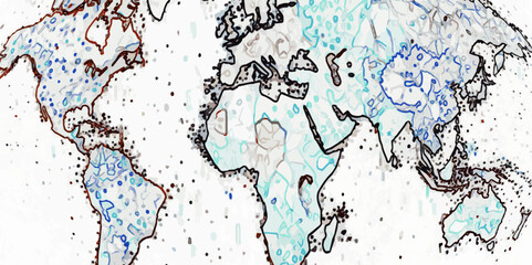 Abstract world map with color Ariel view world map top view. Topography map template for infographics Relief of the world map continent business background.