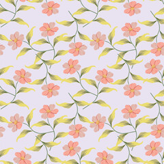 Flower garden wallpaper design vector prepared for textile printing. Seamless floral pattern with abstract hand drawn flower and leaf background elements in purple