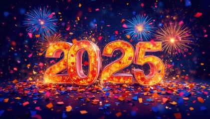 New year celebration 2025 festive fireworks