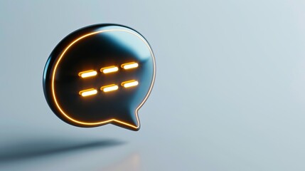 A sleek, metallic chat bubble icon with glowing lines, symbolizing modern communication in digital spaces.