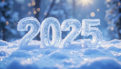 Snowy 2025 celebration in winter wonderland