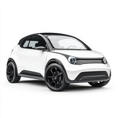 A compact electric car with a modern design and clean lines on a white background