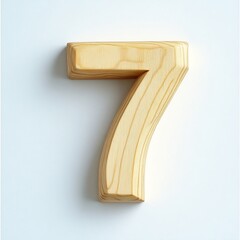 Wooden Number Seven on White Background