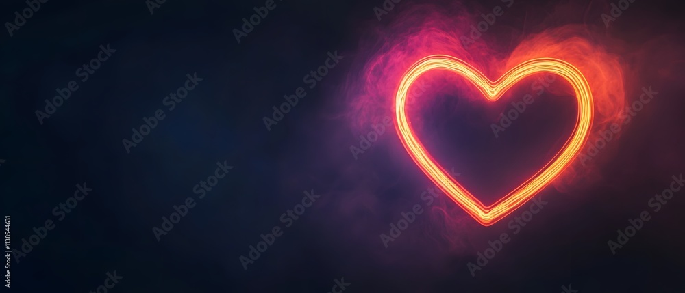Poster neon heart shape with vibrant glow against dark background for romantic concepts and creative expres